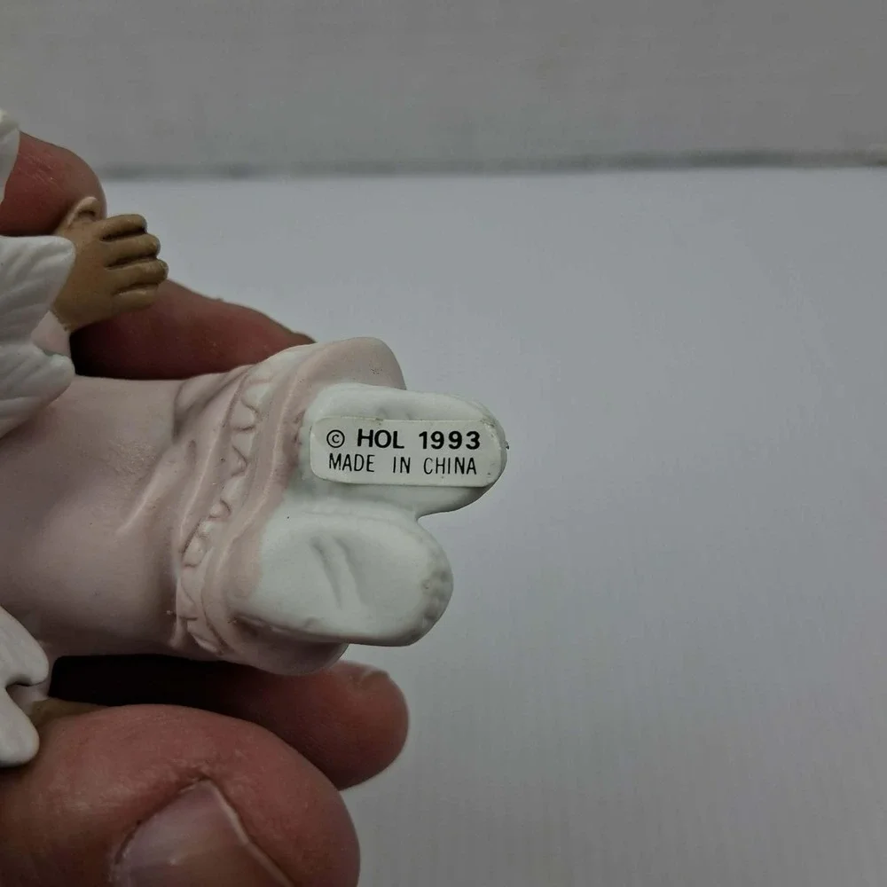 Vintage 1993 HOL Ceramic Angel Christmas Ornament Pink Gown Cherub Kneeling 3